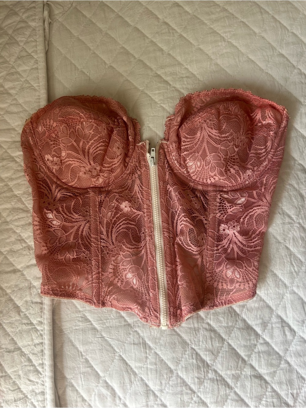 Soma Dusty Rose Lace Bustier with Front Zip